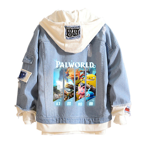 Game Palworld hooded denim jacket for men and women for daily casual wear