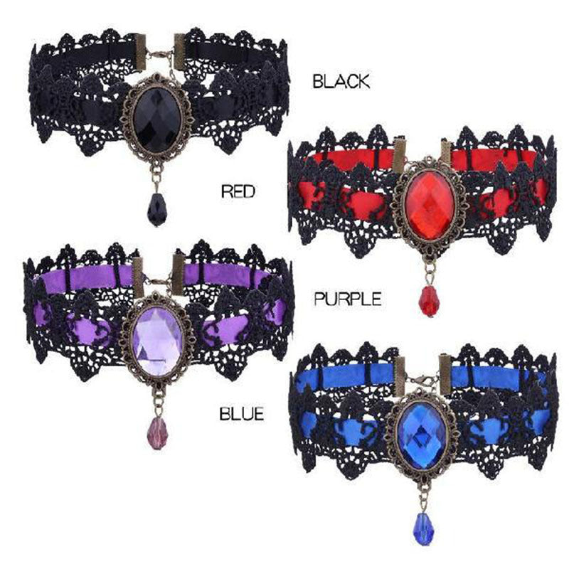 Purim costumes Medieval retro punk choker lace necklace braided choker(Discount product)