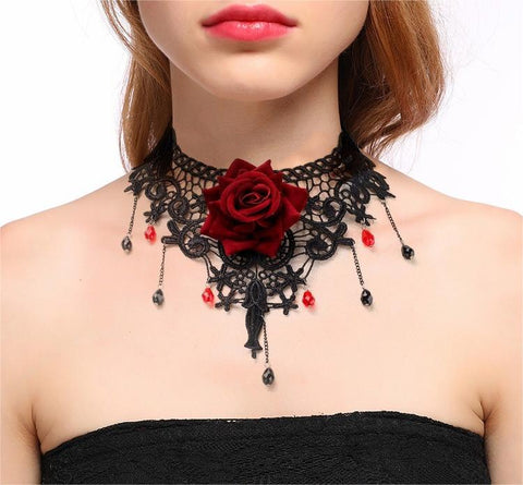 Lace rose necklace fringe choker choker collar(Discount product)