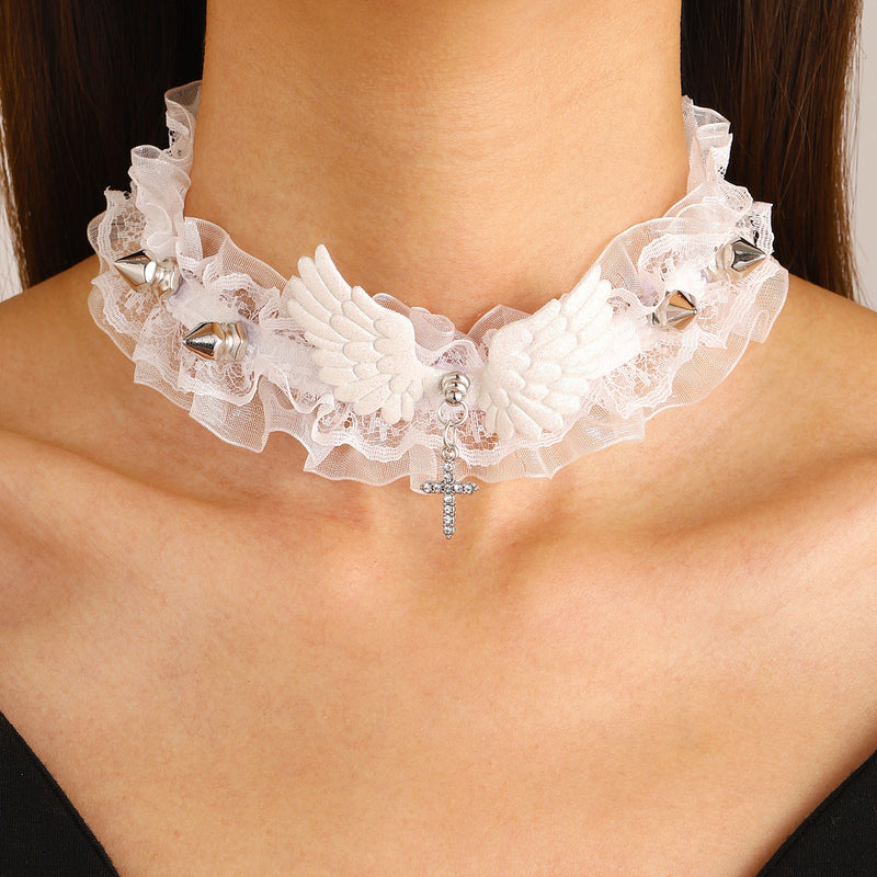 Lace stud collar Punk necklace wings choker(Discount product)