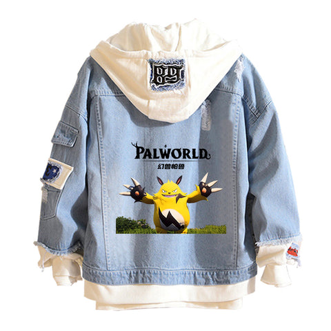 Game Palworld hooded denim jacket for men and women for daily casual wear