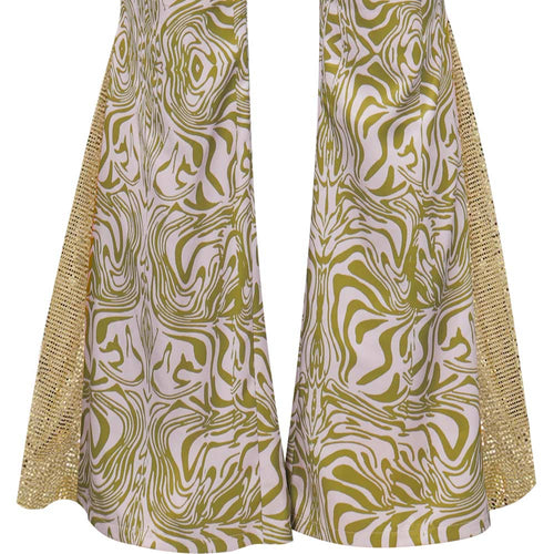 1970s Retro Vintage Disco Mid Waist Bell Bottom Super Flares Long Pants Printed Trousers Jazz Dance Halloween Carnival Suit