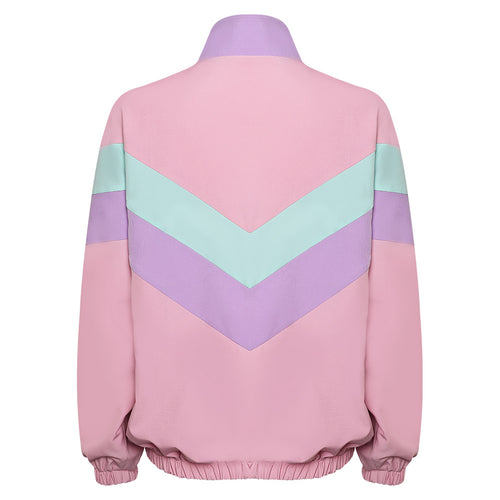 80s Windbreaker Women's Casual Jackets Lightweight Color Block Bomber Jacket