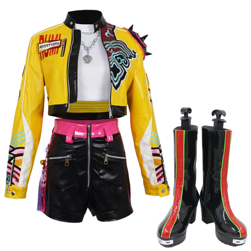 Rumi Cosplay Yellow Jacket Black Short Set Outfit For Adult Female Halloween Carnival Suit-Seecosplay