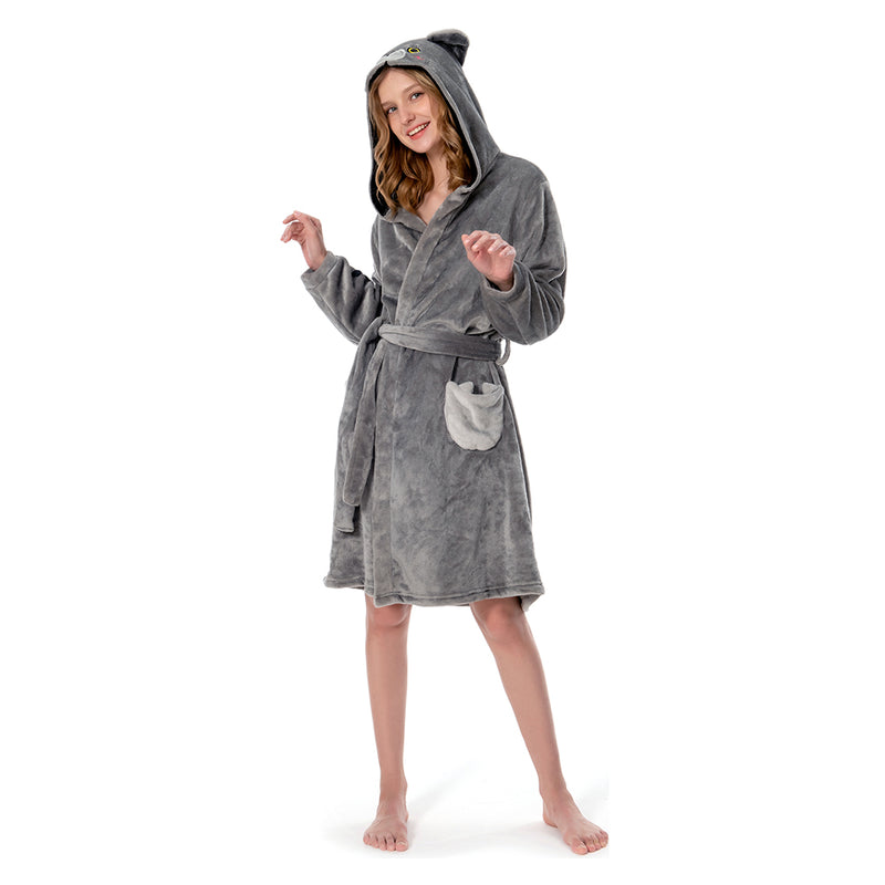 Adults Animal Pajamas Cartoon British Shorthair Cat Hooded Bathrobe Women Men Warm Flannel Sleepwear Robe Gown