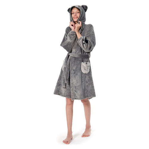Adults Animal Pajamas Cartoon British Shorthair Cat Hooded Bathrobe Women Men Warm Flannel Sleepwear Robe Gown