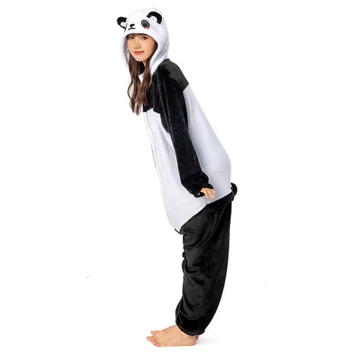 Adults Animal Pajamas Cartoon Panda Onesies Women Men Warm Flannel Hooded Sleepwear