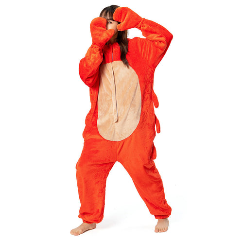 Cartoon Animal Crayfish Pajamas Onesies Sleepwear Flannel Jumpsuits Outfits Halloween Carnival Suit