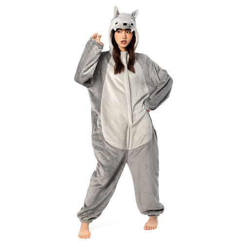 Cartoon Animal Wolf Pajamas Onesies Sleepwear Flannel Jumpsuits Outfits Halloween Carnival Suit