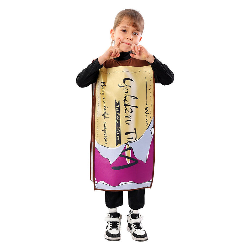 SeeCosplay Charlie and the Chocolate Factory Kids Children Gold Coupon Smock Cosplay Costume Outfits Halloween Carnival Suit