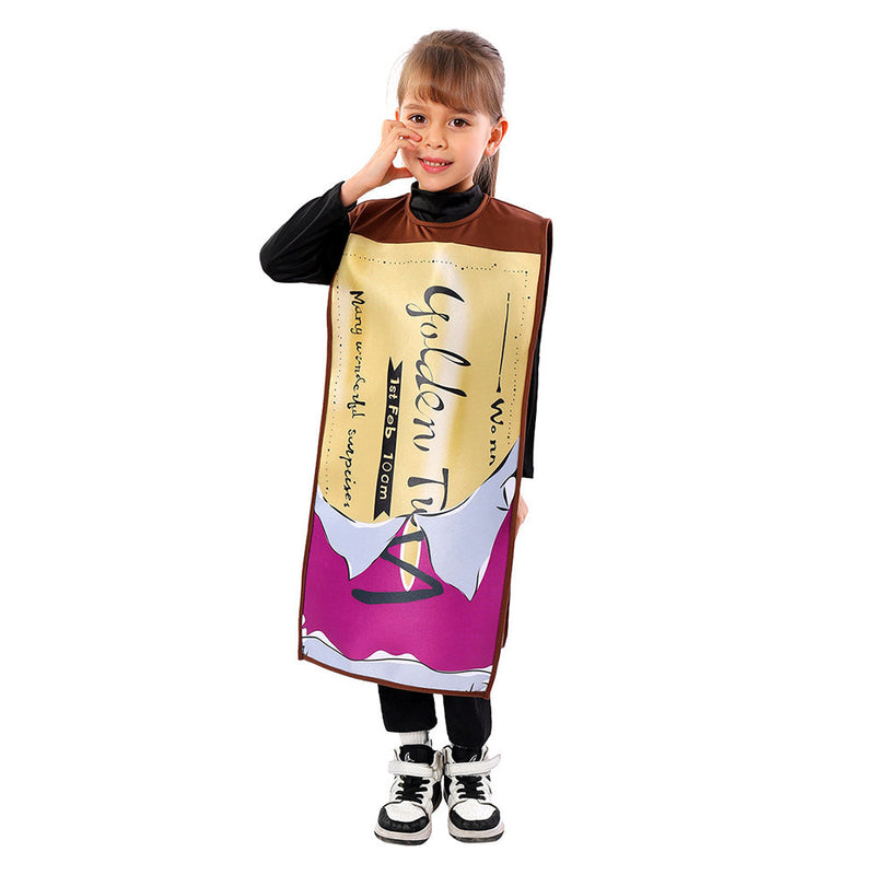 SeeCosplay Charlie and the Chocolate Factory Kids Children Gold Coupon Smock Cosplay Costume Outfits Halloween Carnival Suit BoysKidsCostume
