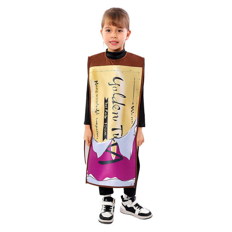 SeeCosplay Charlie and the Chocolate Factory Kids Children Gold Coupon Smock Cosplay Costume Outfits Halloween Carnival Suit BoysKidsCostume