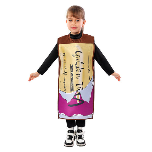 Charlie and the Chocolate Factory Kids Children Gold Coupon Smock Cosplay Costume Outfits Halloween Costume BoysKidsCostume