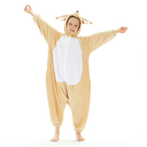Children Animal Pajamas Cartoon Fennec Fox Onesies Kids Warm Flannel Hooded Sleepwear