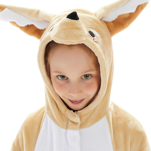 Children Animal Pajamas Cartoon Fennec Fox Onesies Kids Warm Flannel Hooded Sleepwear