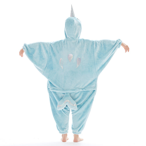 Children Animal Pajamas Cartoon Narwhal Onesies Kids Warm Flannel Hooded Sleepwear