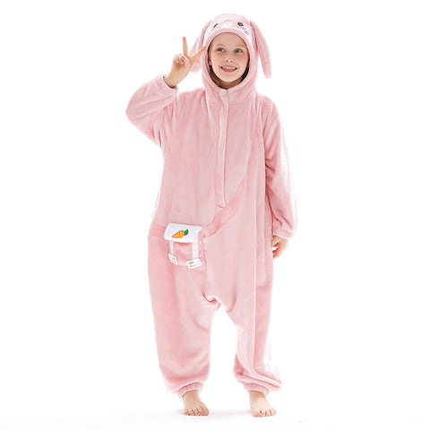 Children Animal Pajamas Cartoon Rabbit Onesies Kids Warm Flannel Hooded Sleepwear