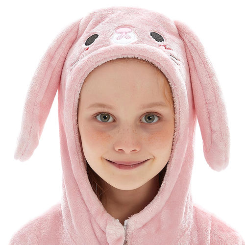 Children Animal Pajamas Cartoon Rabbit Onesies Kids Warm Flannel Hooded Sleepwear