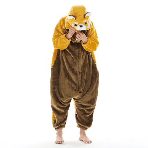 Children Animal Pajamas Cartoon Red Panda Onesies Kids Warm Flannel Hooded Sleepwear