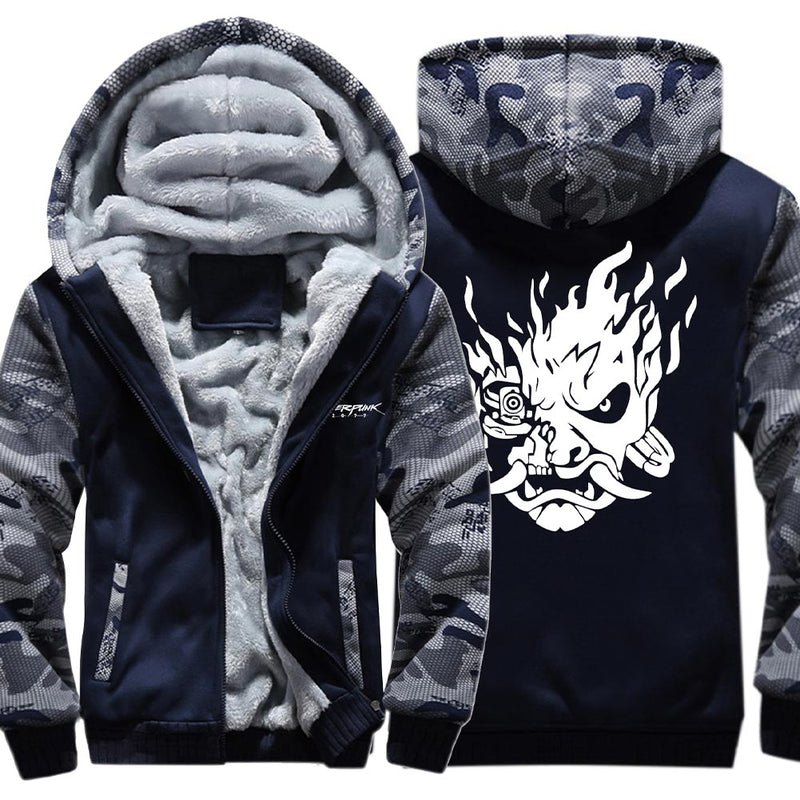 Cyberpunk Men Hoodies Winter Thick Warm Fleece Zipper Coat Sportwear Male Streetwear Sweatshirts