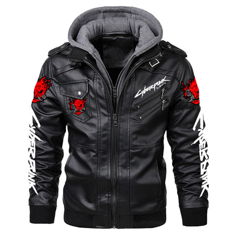 Cyberpunk2077 Casual Motor Hooded PU Leather Jackets Coat Men Outwear Fashion Punk Style Hat Leather Jacket