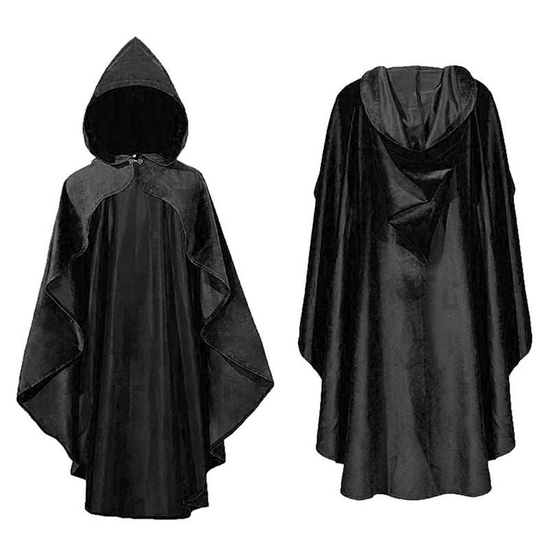 Fecatal Medieval Cloak Robe Hooded Cape Renaissance Steampunk Cloak Gothic Punk Witch Wizard Vampire Cosplay Cloak Knight Vintage Cape Black