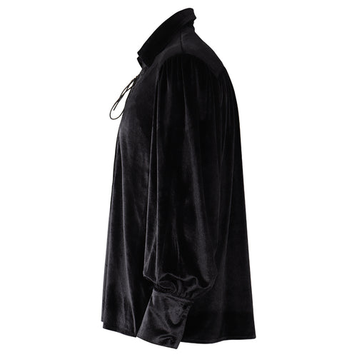 Medieval Gothic Vampire Cosplay Costume Black Lace Lacing Up Shirt Halloween Carnival Party Suit