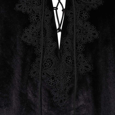 Medieval  Gothic Vampire  Cosplay Costume Black Lace Lacing Up Shirt Halloween Carnival Party Suit
