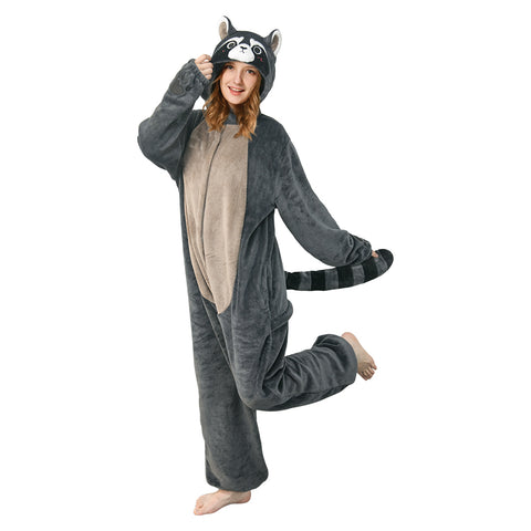 OLAOLA Adult Animal Onesie, Unisex Raccoon Onesies, Plush Cosplay Pajamas, One Piece Sleepwear Costu