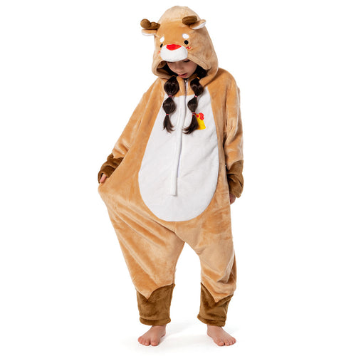 OLAOLA reindeer outfit pajamas Christmas children animal kids costume kimurumi puff warm room cold protection winter pajamas cute flannel for both sexes M