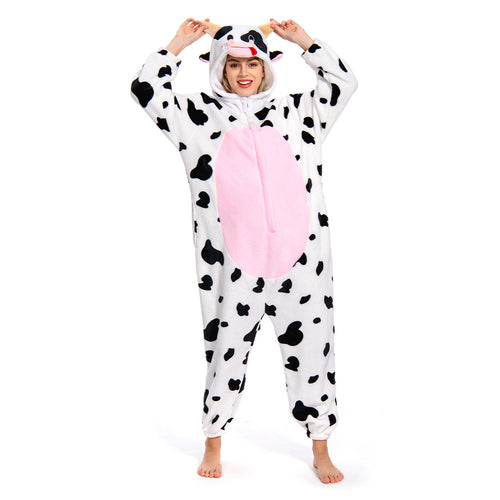 Olaola, woman's flannel hooded pajamas-Panda, rose cow, M