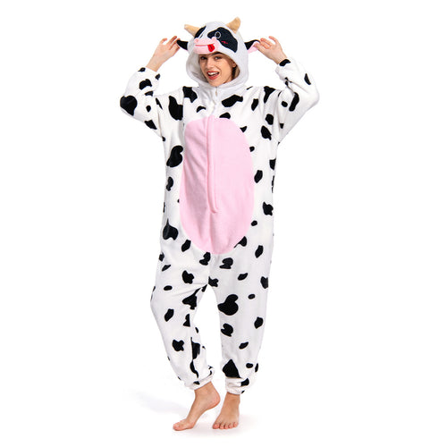 Olaola, woman's flannel hooded pajamas-Panda, rose cow, M
