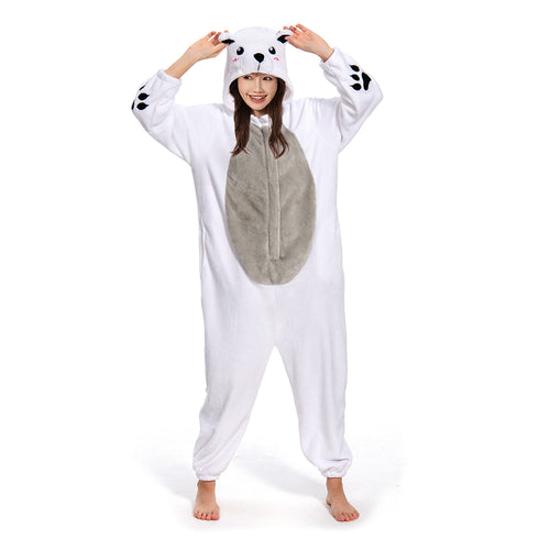 Polar bear Cosplay Flannel Sleepwear Hooded Jumpsuit Costume Outfits Halloween Carnival Party Suit