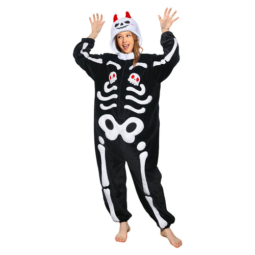 Skeleton Print Jumpsuit Outfit Halloween Full Uniform Set Carnival Costume Suit