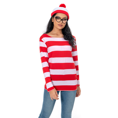 Zhinina Wally cosplay Halloween costume found Wally 3-piece T-shirt, glasses, hat, lover costume, adult cosplay event, stage performance, costume, Christmas, school garden, festival, cultural festival