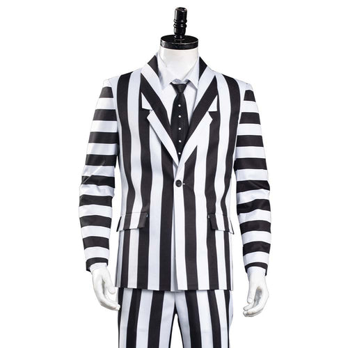 Beetlejuice: Costume Adam Men Black and White Striped Suit Jacket Shirt Pants Outfits Halloween Costume Cosplay Costume