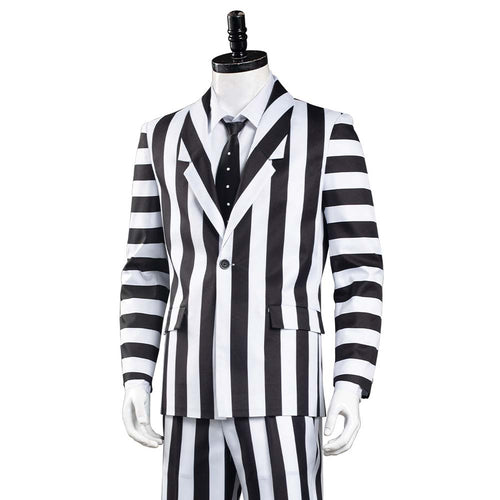 Beetlejuice: Costume Adam Men Black and White Striped Suit Jacket Shirt Pants Outfits Halloween Costume Cosplay Costume