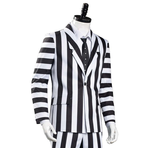 Beetlejuice: Costume Adam Men Black and White Striped Suit Jacket Shirt Pants Outfits Halloween Costume Cosplay Costume