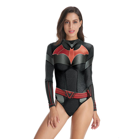 Bat Woman Digital Printing Long Sleeve One-Piece Swimsuit
