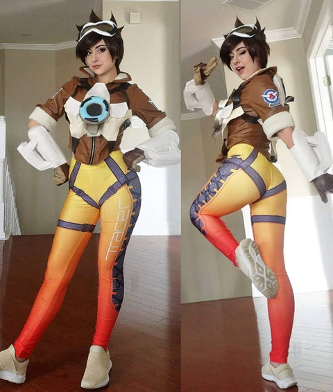 Overwatch OW Tracer Lena Oxton Outfit Battle Suit Cosplay Costume