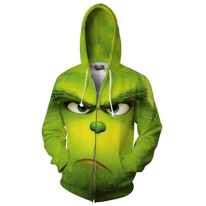 Green haired monster Hoodie - The Green haired monster Zip Up Hooded Sweatshirt