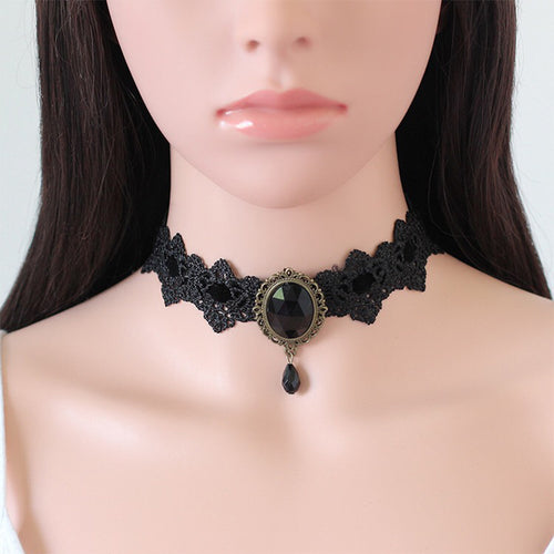 Seecosplay Mode Cosplay Halloween Kostüm Schwarze Halskette Gothic Steampunk Halsband Frauen Sex Spitzenkragen Goth Schmuck Zubehör