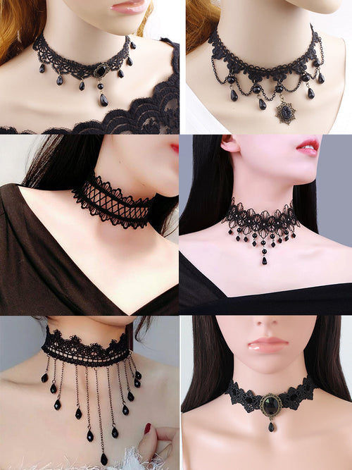 Seecosplay Mode Cosplay Halloween Kostüm Schwarze Halskette Gothic Steampunk Halsband Frauen Sex Spitzenkragen Goth Schmuck Zubehör