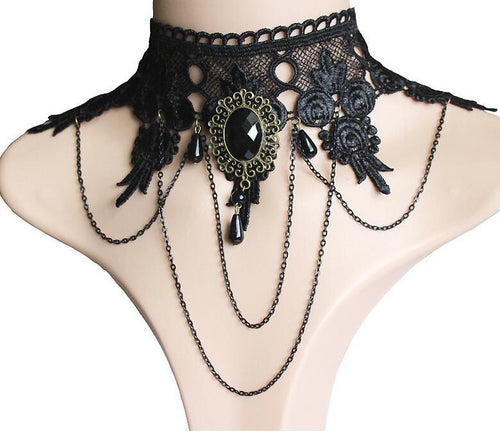 Seecosplay Mode Cosplay Halloween Kostüm Schwarze Halskette Gothic Steampunk Halsband Frauen Sex Spitzenkragen Goth Schmuck Zubehör