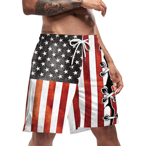 2022us Independence Day New Digital Printing Summer Men's Beach Pants Five Points Surfing Casual Men's Beach Pants