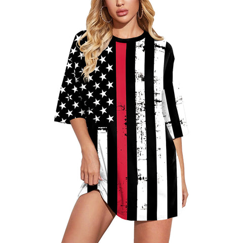 2022summer New Women's Clothing American Independence Day Women's Long T-shirt Digital Printed T-shirt plus Size Loose Women's Shirt