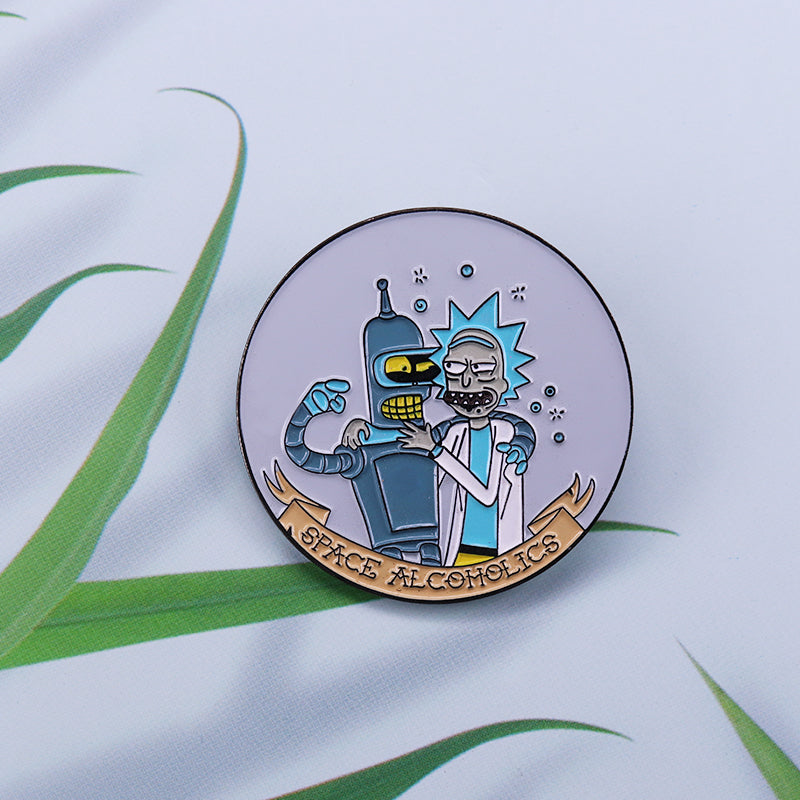 Seecosplay Anime Rick and Morty Space Alcoholics Enamel Pin Best Duet of Bender bendin Rodriguez and Rick Sanchez Fans Brooch Badge
