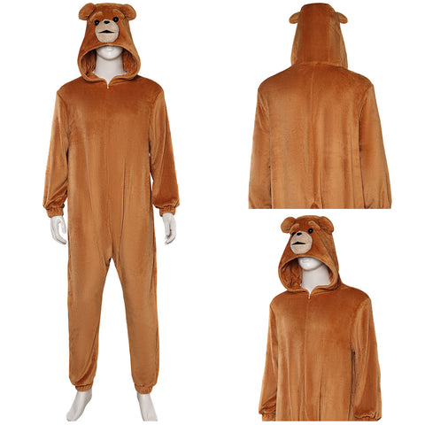 Brown Animals Bear Cute Pajamas Sleepwear Cosplay Costume Outfits Halloween Carnival Suit