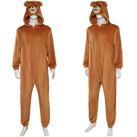 Brown Animals Bear Cute Pajamas Sleepwear Cosplay Costume Outfits Halloween Carnival Suit