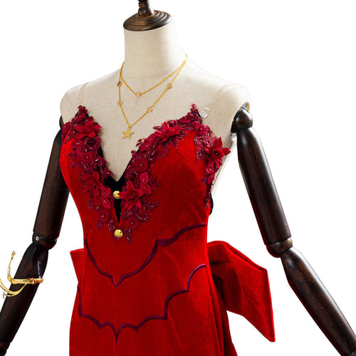 Aerith-Final Fantasy: Remake Aerith Aeris Gainsborough Red Party Dress Halloween Costume For Adult Female